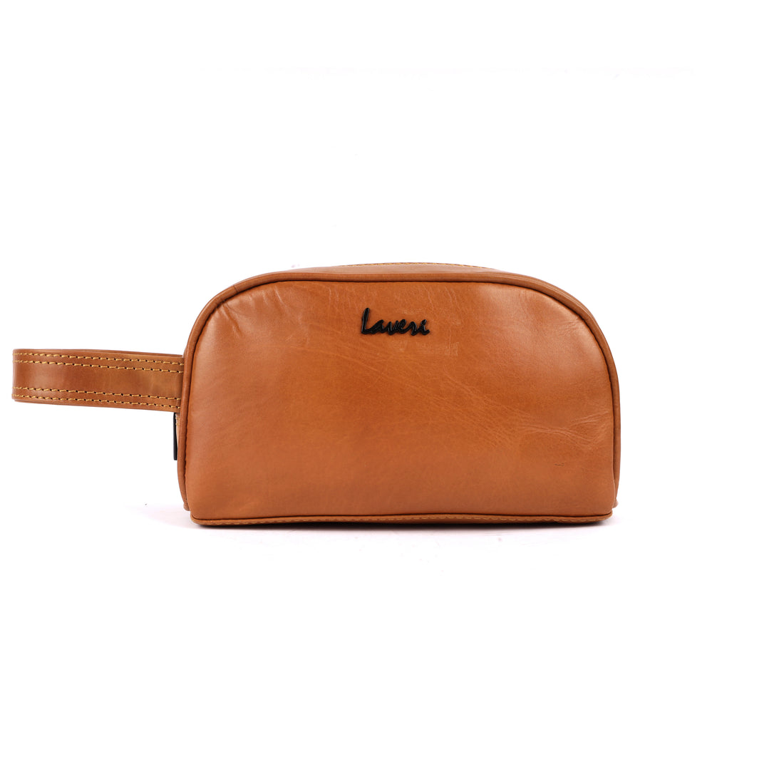 Tan leather travel hand pouch