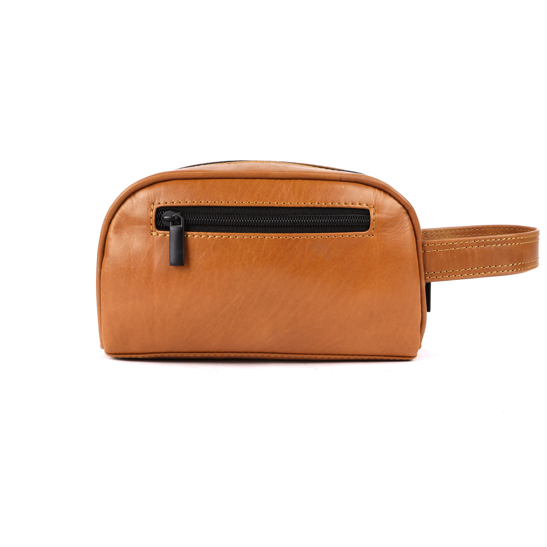 Tan leather travel hand pouch