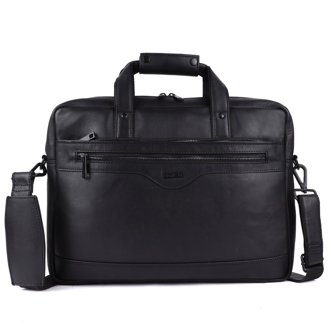 Black leather laptop bag