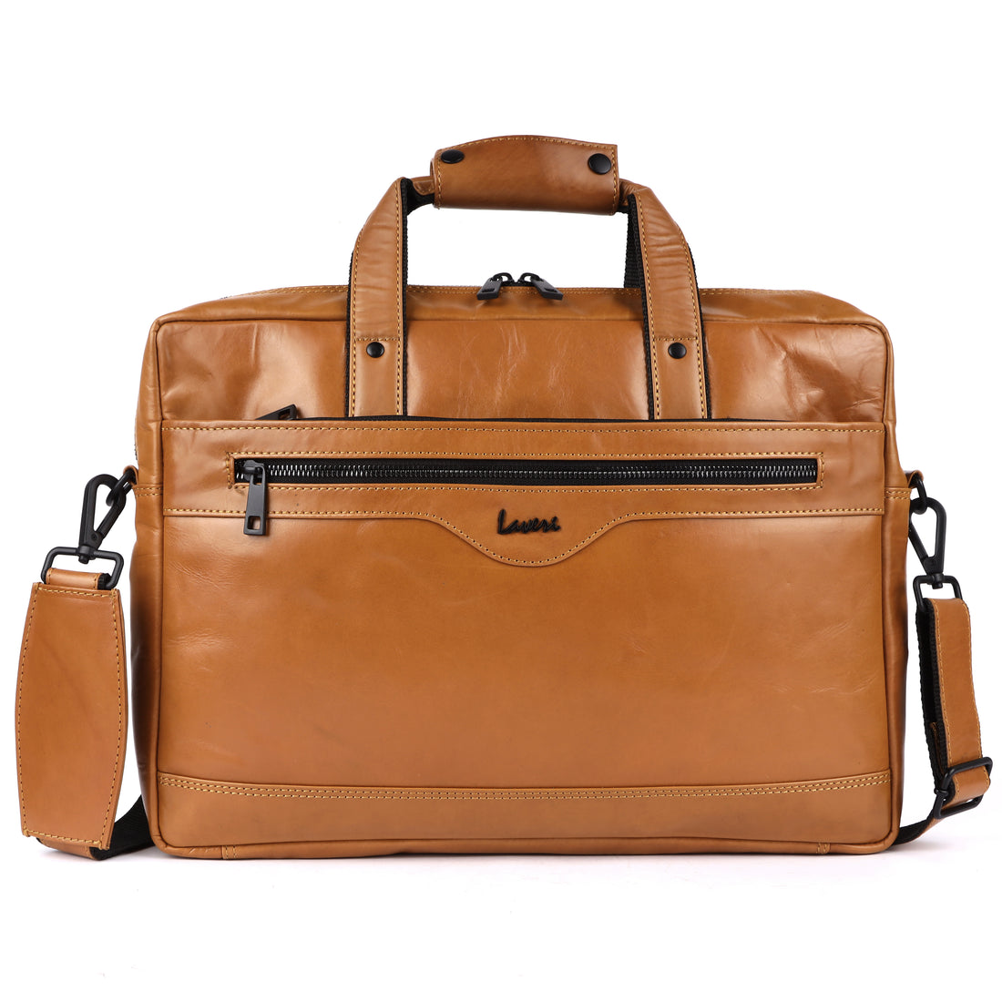 Tan genuine leather office laptop bag