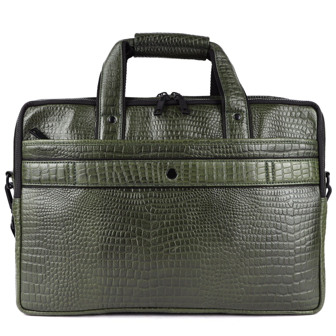 Laveri Genuine Leather Office Laptop Bag (GREEN-CROCO)