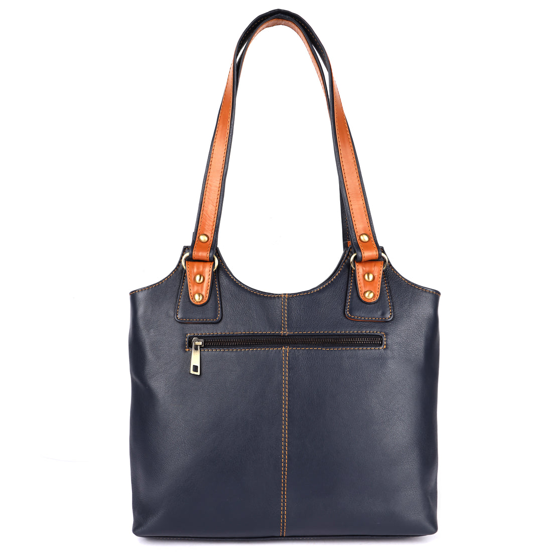 Blue and tan women’s handbag