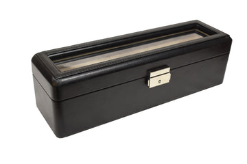 Leather 4 Watch Box with Ring and Cufflink Box with Transparent in Black