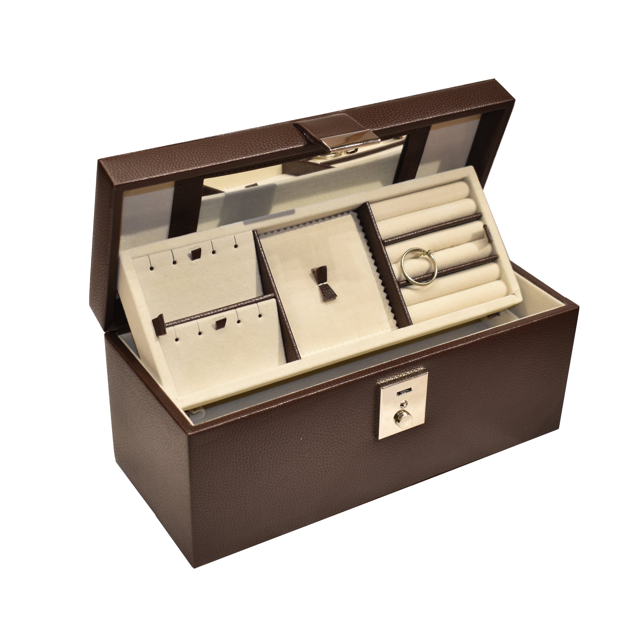 Laveri Faux Leather Bank Locker Jewelery Box in Brown